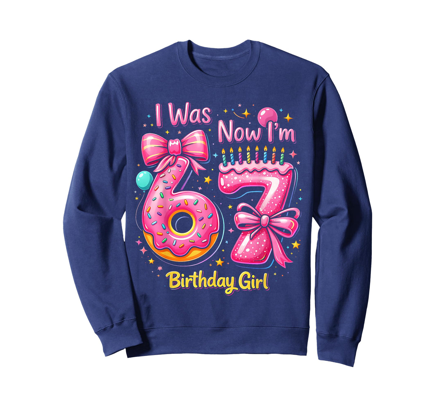 7th Birthday Girl I was 6 Now I'm 7 Years Old Birthday Pink T-Shirt