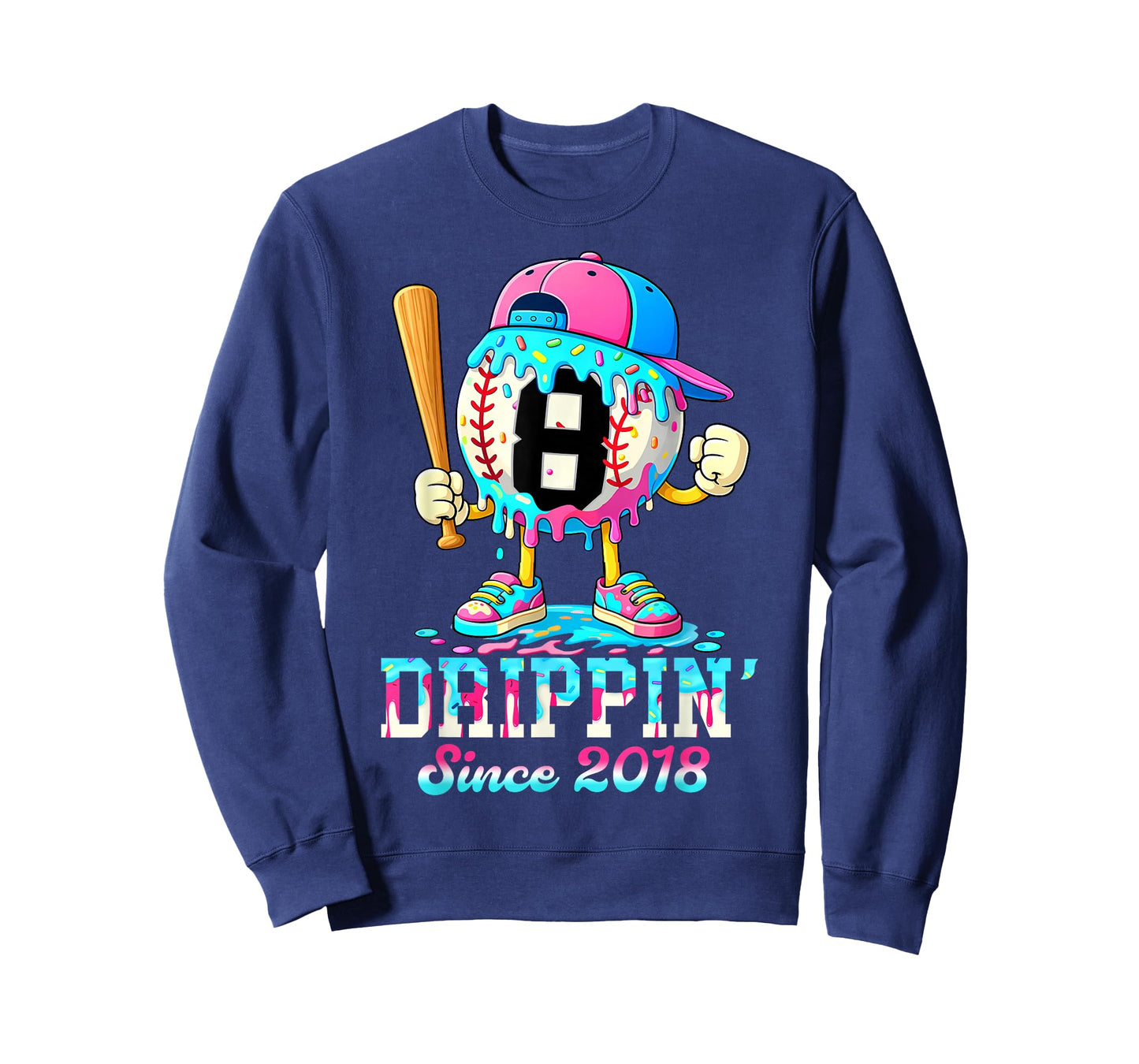 Baseball 8 Years Old Since 2018 Ice Cream 8th Birthday Boys T-Shirt