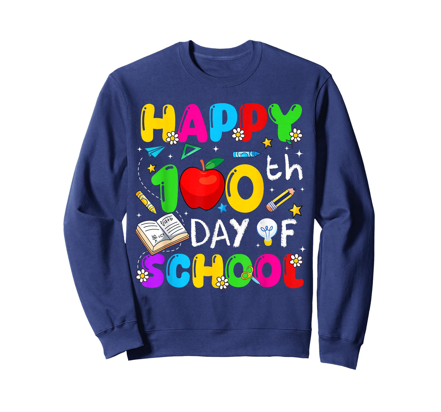 Happy 100 Days of School Apple Crayon Teacher Boy Girl Kids T-Shirt