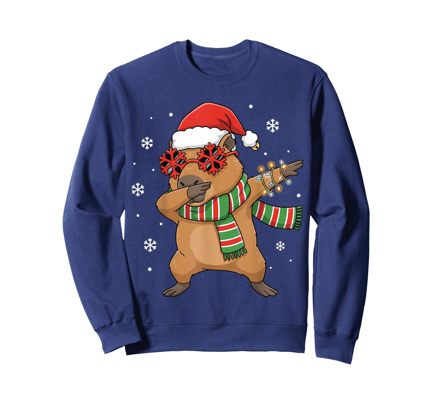 Dabbing Capybara Christmas Santa Hat Funny Holiday Design T-Shirt
