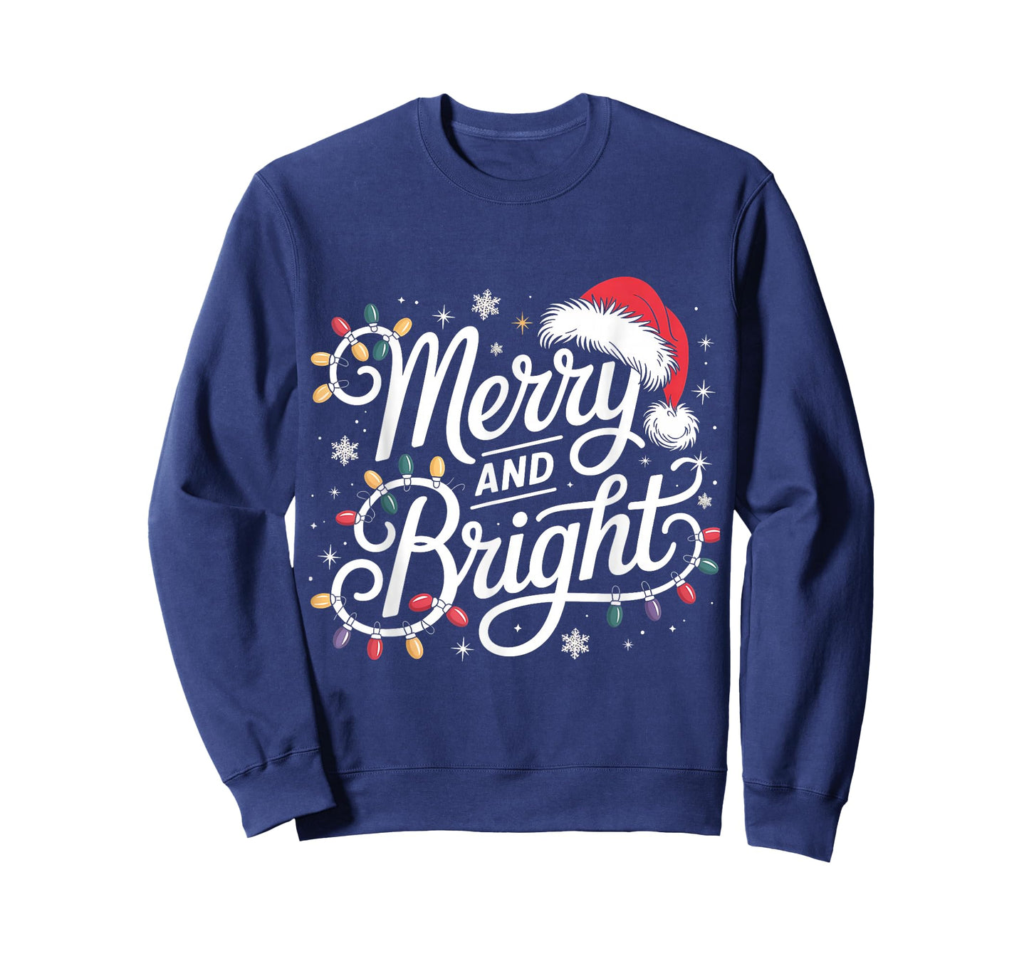 Merry and Bright Lights Red Santa Hat Xmas Family Men Women T-Shirt