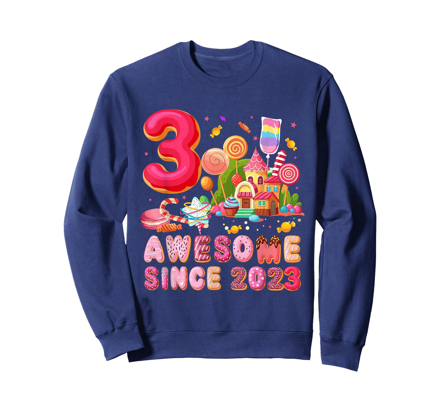 Awesome Since 2023 Candy Theme 3 Year Old Girl Birthday T-Shirt