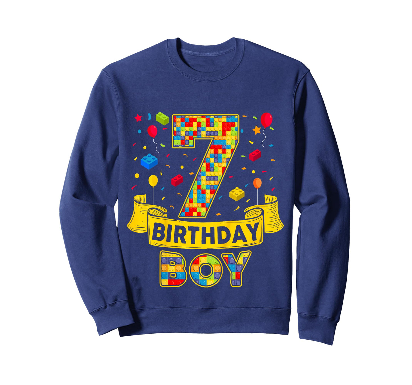 7th Birthday Boy Brick Block Seven Bday 7yr Old Birthday Boy T-Shirt