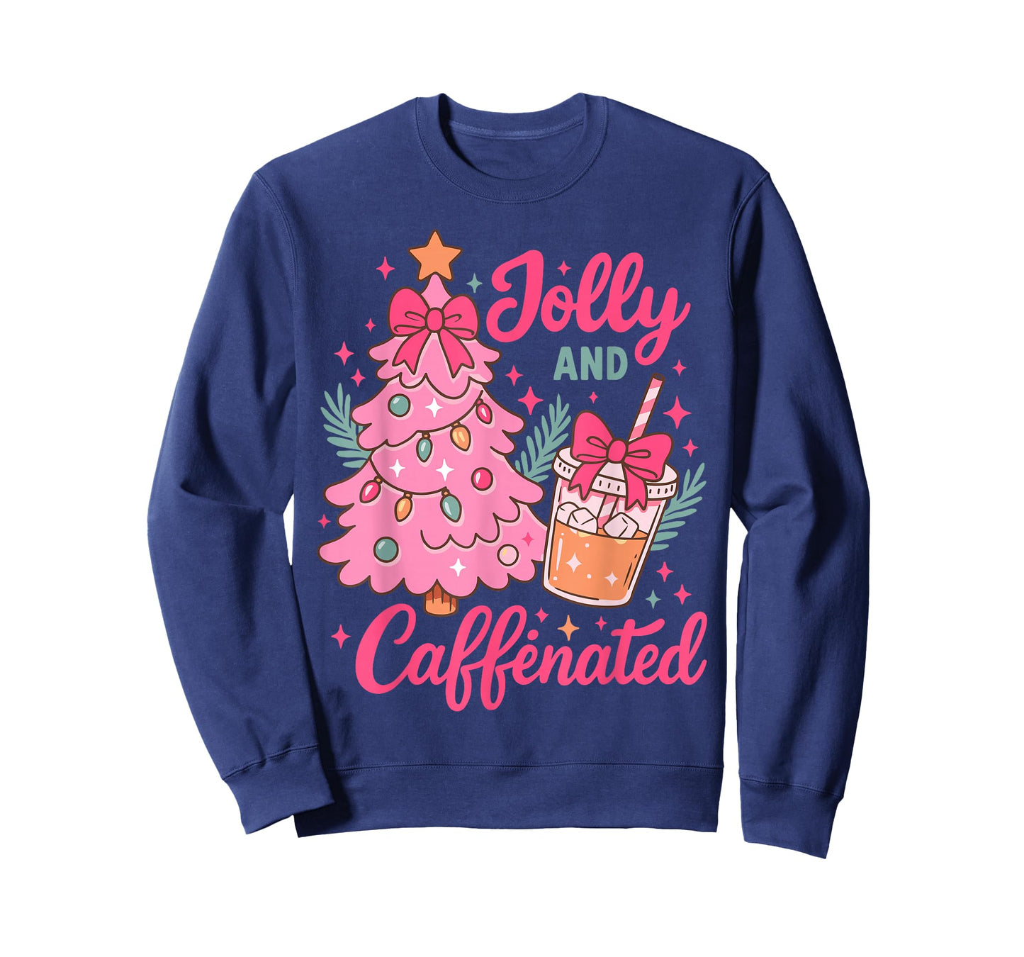 Jolly and Caffeinated Christmas Merry Christmas Coffee Quote T-Shirt