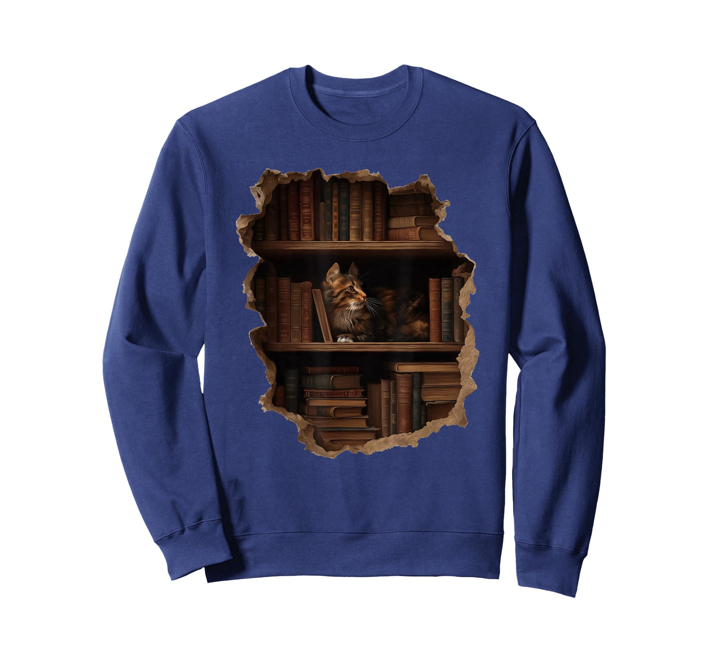 Cat and Boookshelves Hole in Wall Readers Stuff T-Shirt