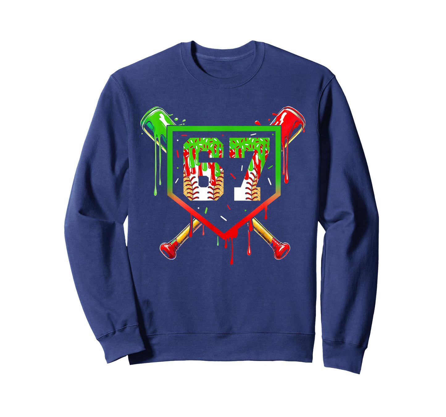 Baseball Ice Cream Drip Number 67 Player 6 7 Christmas Pjs T-Shirt