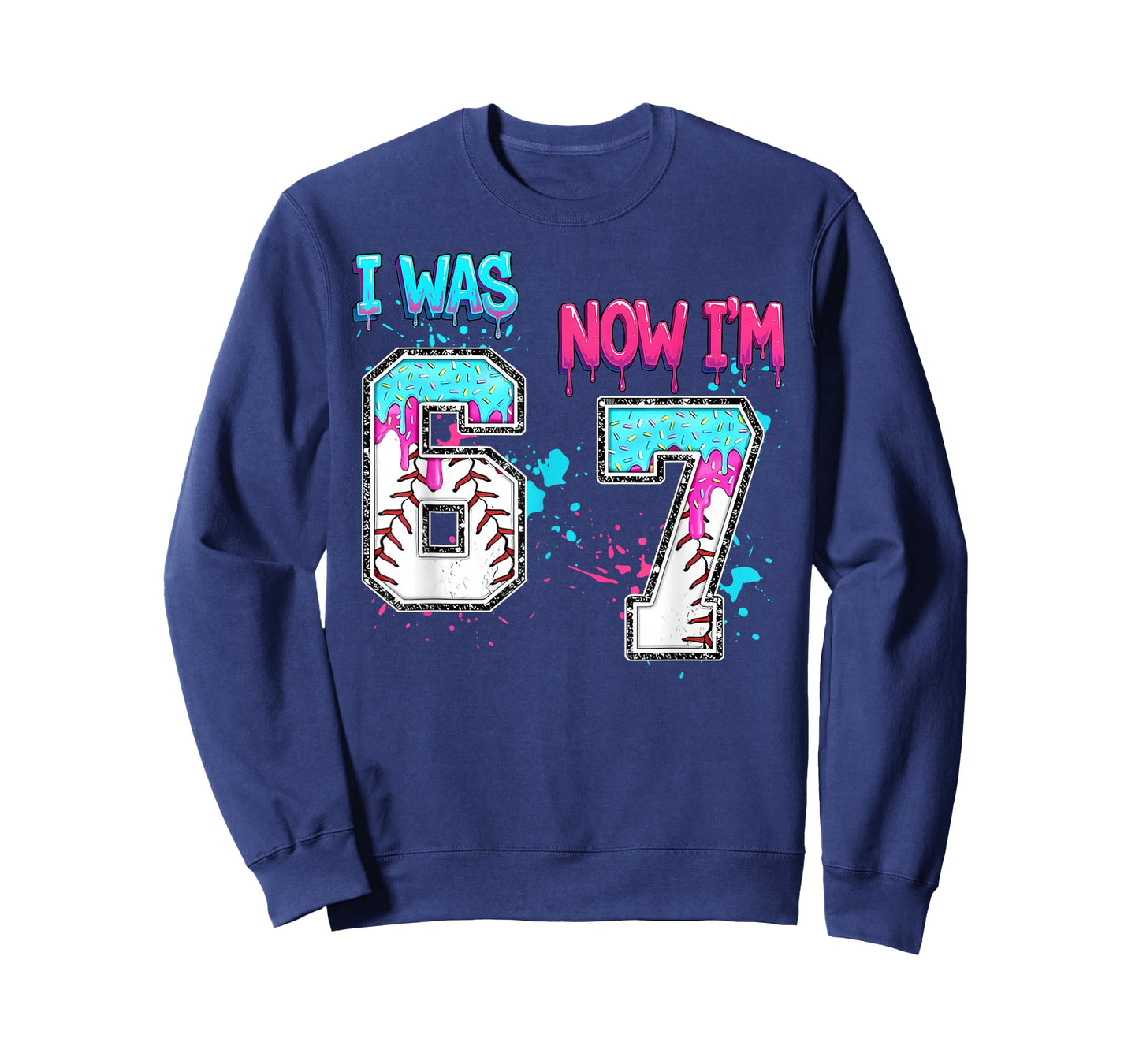 7th Birthday I was 6 Now I'm 7 Baseball Ice Cream Drip T-Shirt