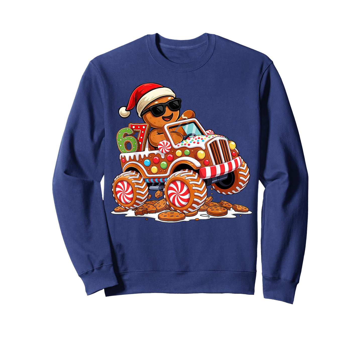 Six Seven 6 7 Monster Truck Gingerbread Man Christmas Baking T-Shirt