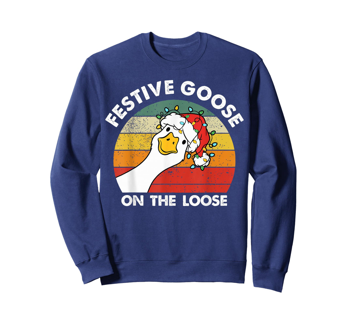Festive Goose On The Loose Funny Santa Goose Christmas Light T-Shirt