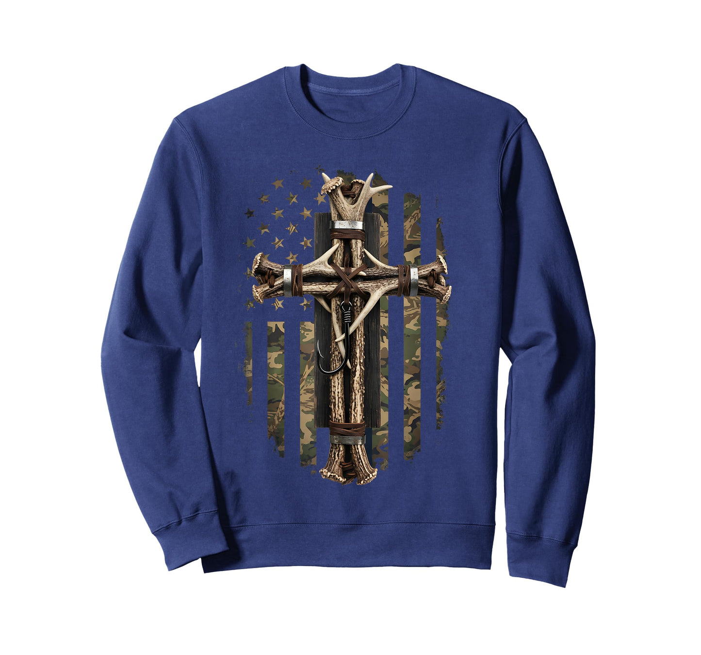 Camouflage Cross Deer Horn Fish Hook Hunting Christian Bible T-Shirt