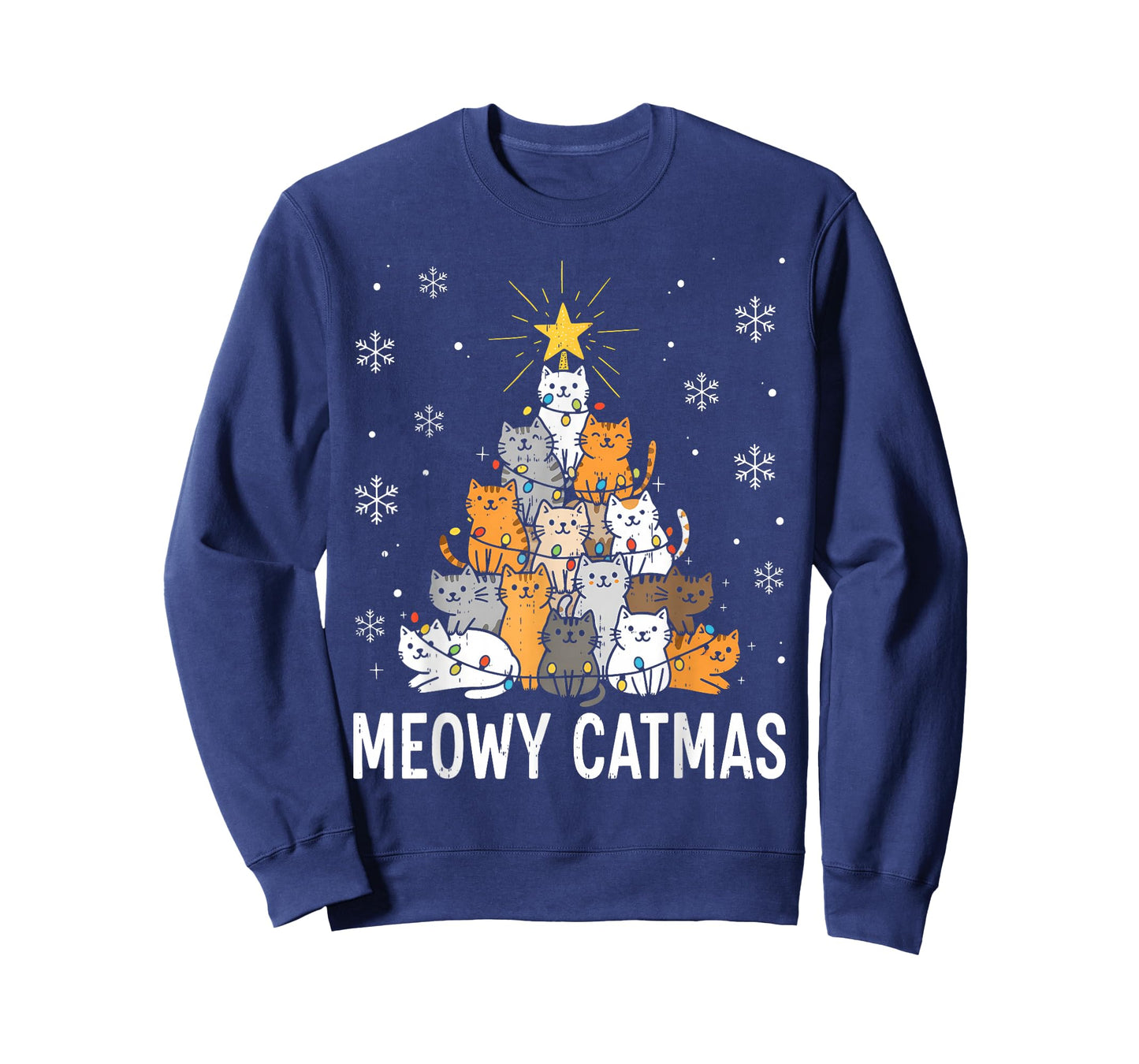 Meowy Catmas Cute Christmas Cats Tree Light Xmas Girls Boys T-Shirt