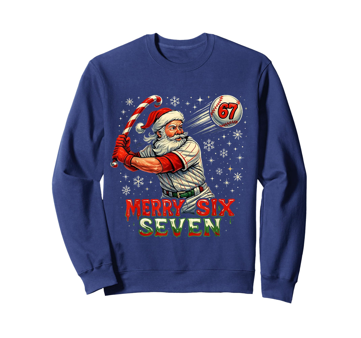Merry Six Seven Funny Baseball Santa Christmas Design T-Shirt