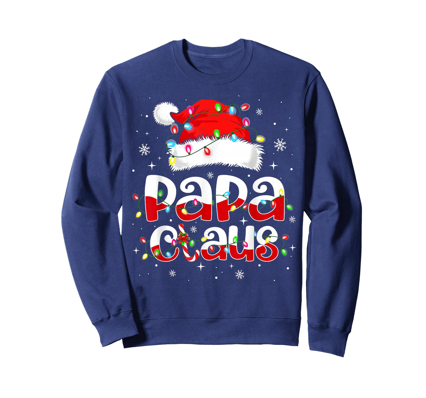 Papa Claus Funny Christmas Lights Pajama Family Matching T-Shirt