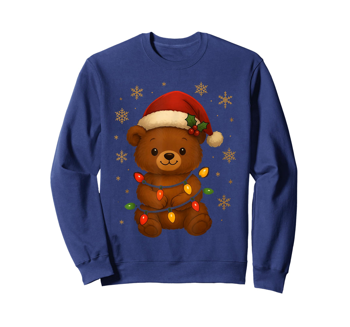 Cute Teddy Bear Christmas Tree Lights Santa Hat Funny Xmas T-Shirt