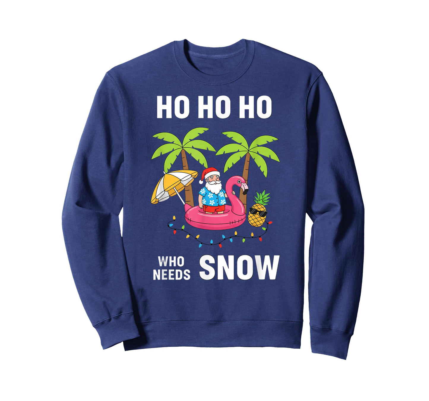 Christmas Ho Ho Ho Who Needs Snow Tropical Santa Flamingo T-Shirt