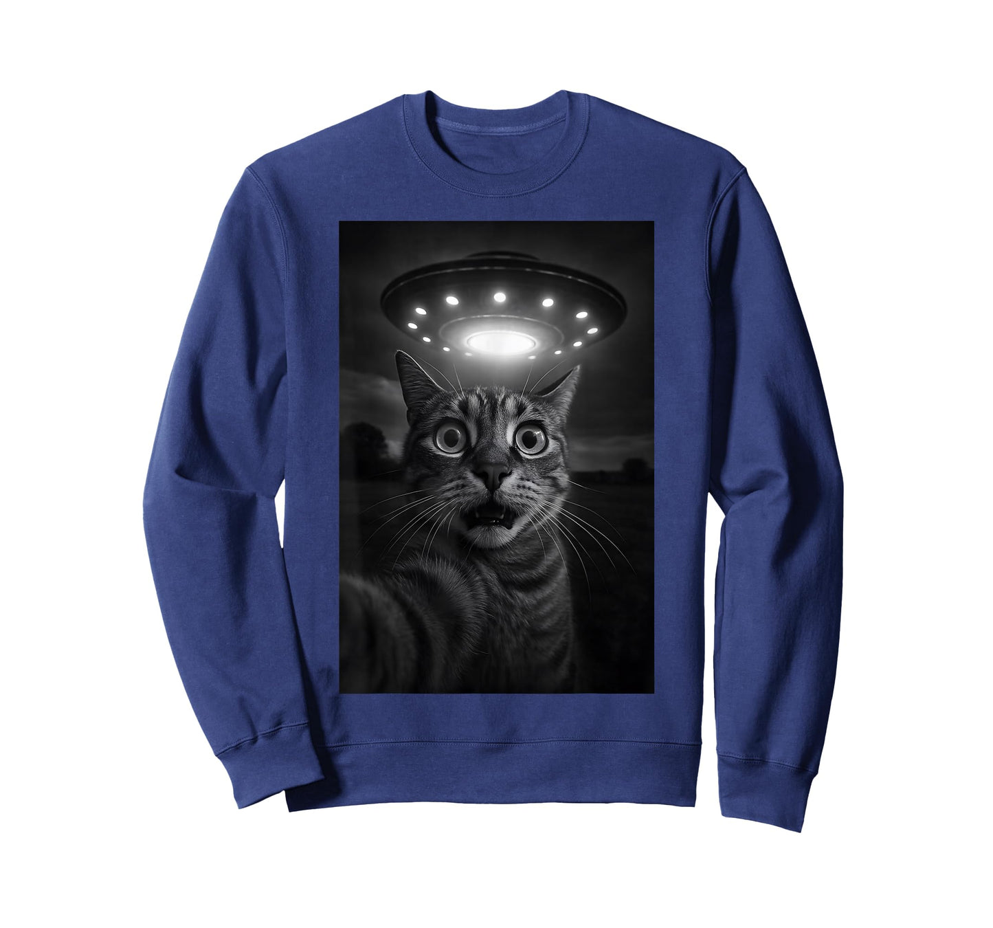 Shocked Cat Selfie Alien UFO Encounter for Teens Boys Girls T-Shirt