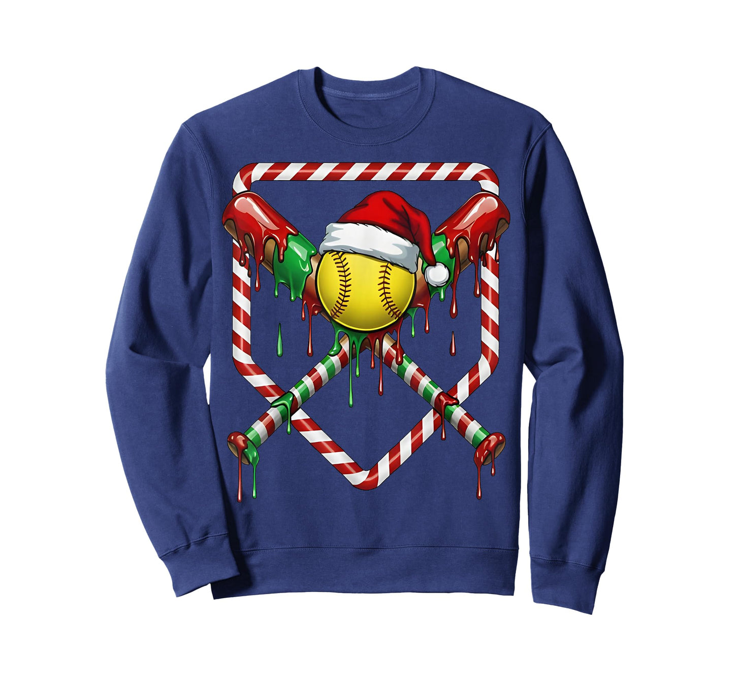 Christmas Softball Santa Hat Ice Cream Drip Men Women Kids T-Shirt