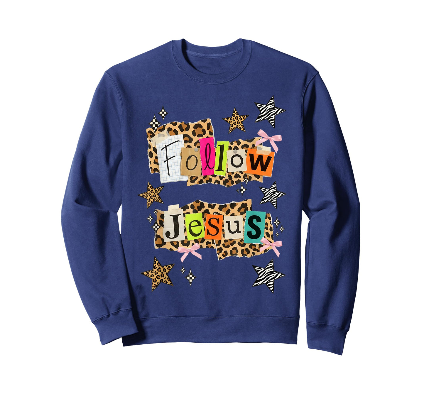 Preppy Follow Jesus Collage Y2K Coquette Leopard Star T-Shirt
