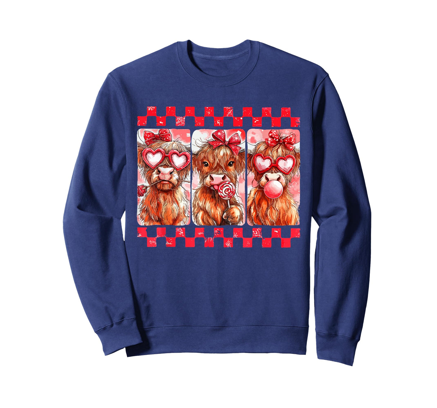Vintage Western Valentine Highland Cow Lover Hearts Coquette T-Shirt