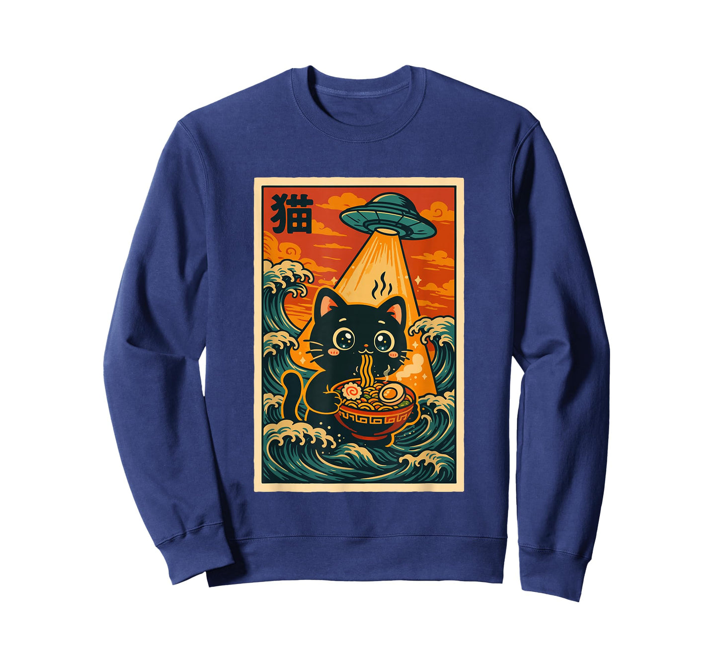 Japanese Anime Vintage Ramen Ukiyo-e UFO Kawaii Funny Cat T-Shirt