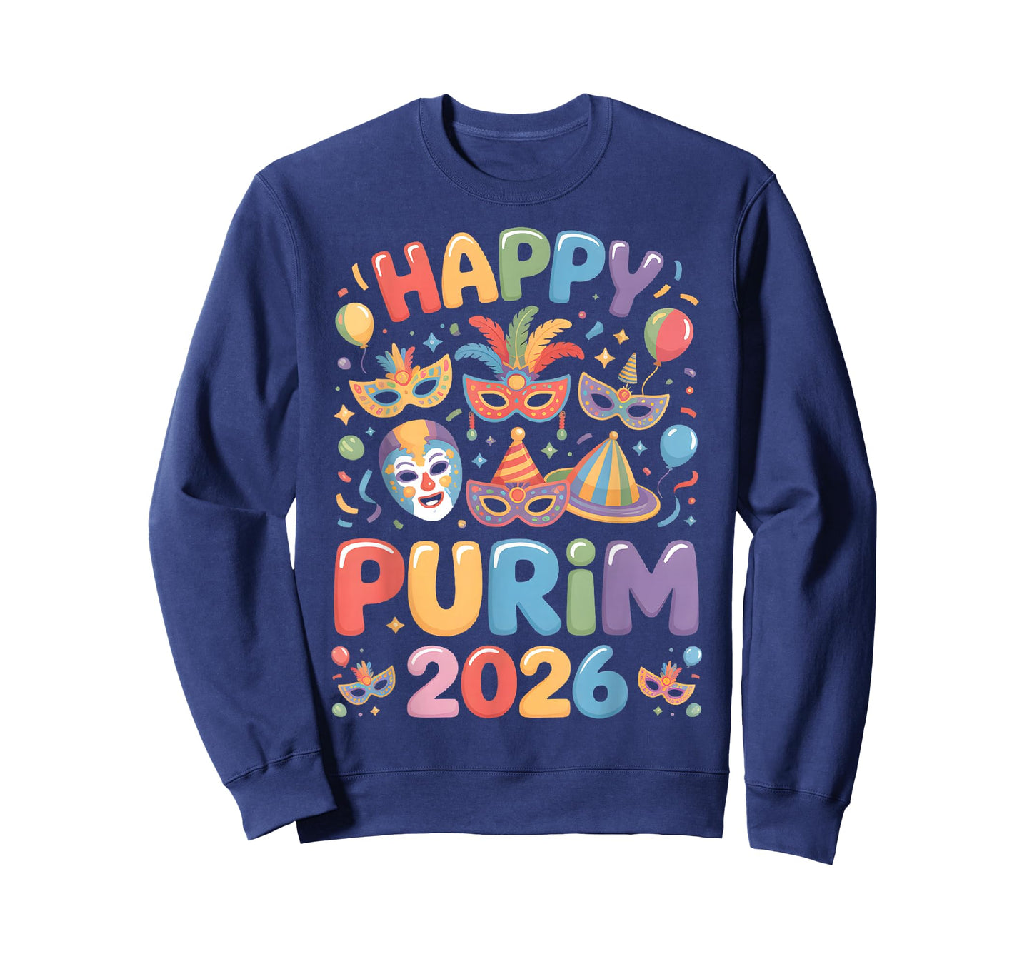 Happy Purim 2026 Festive Masquerade Mask Balloon Party T-Shirt