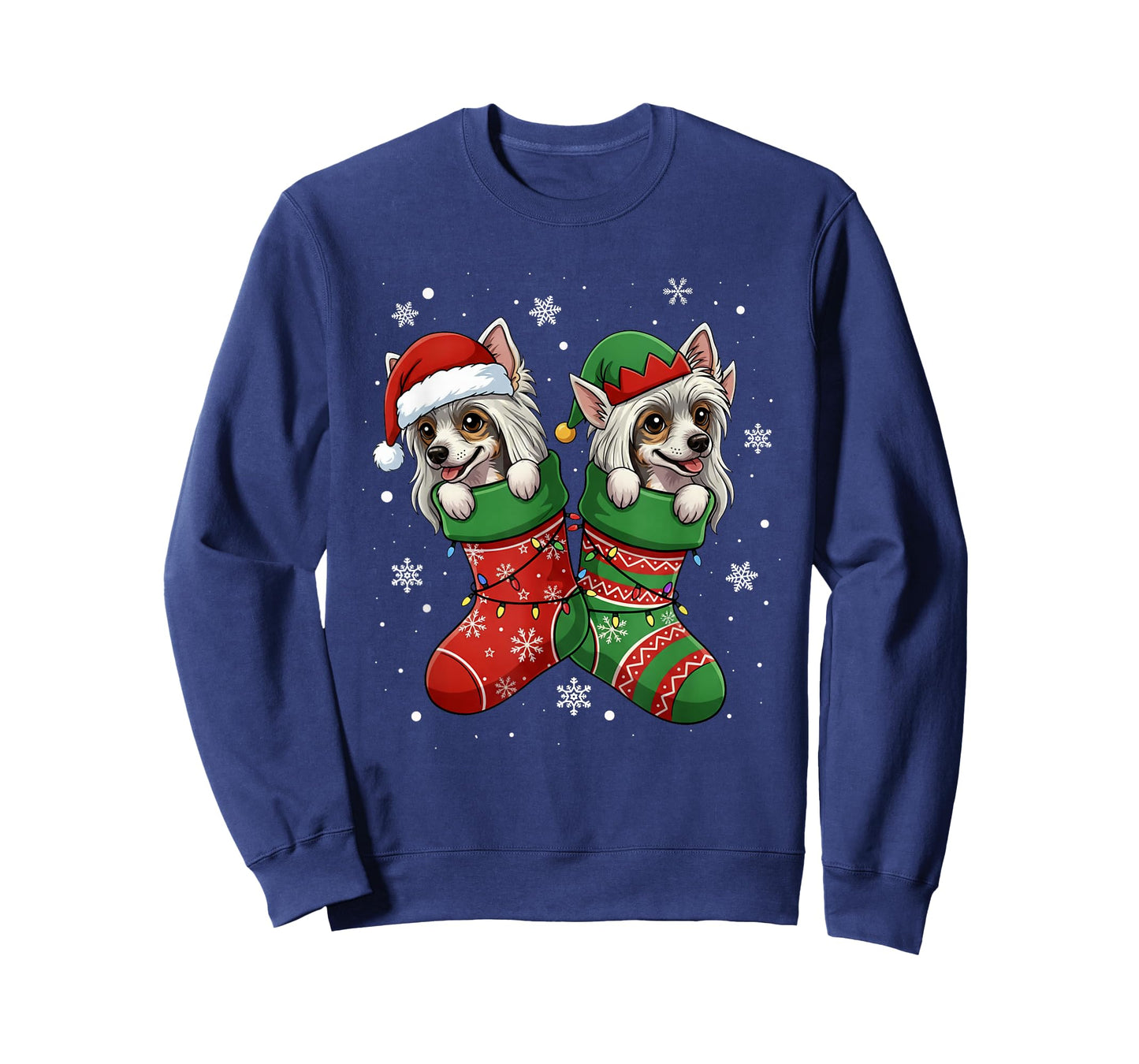 Santa ELF Chinese Crested Dog in Christmas Socks Men Women T-Shirt
