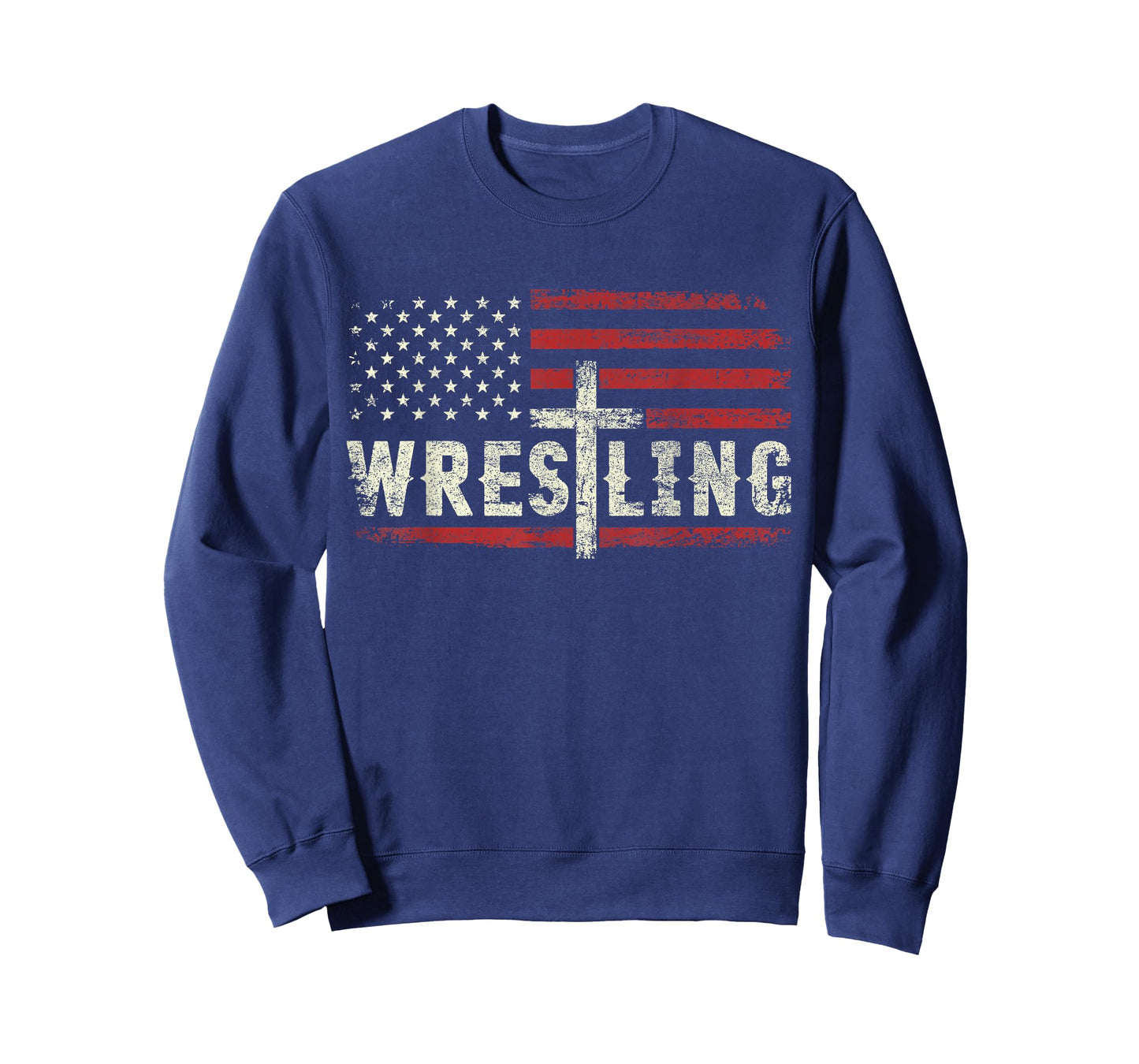 Wrestling Patriotic American Flag Cross Christian Wrestler T-Shirt