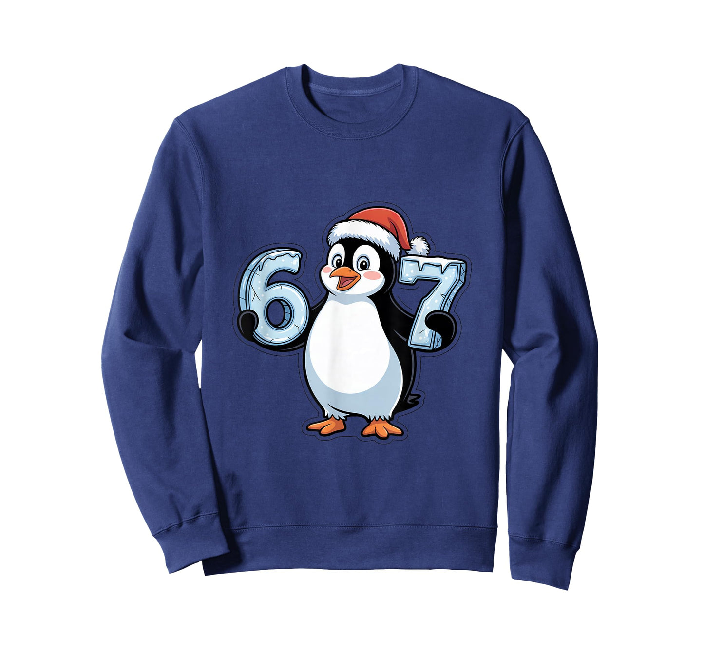 Penguin with Santa Hat Holding 67 Ice Numbers Christmas T-Shirt
