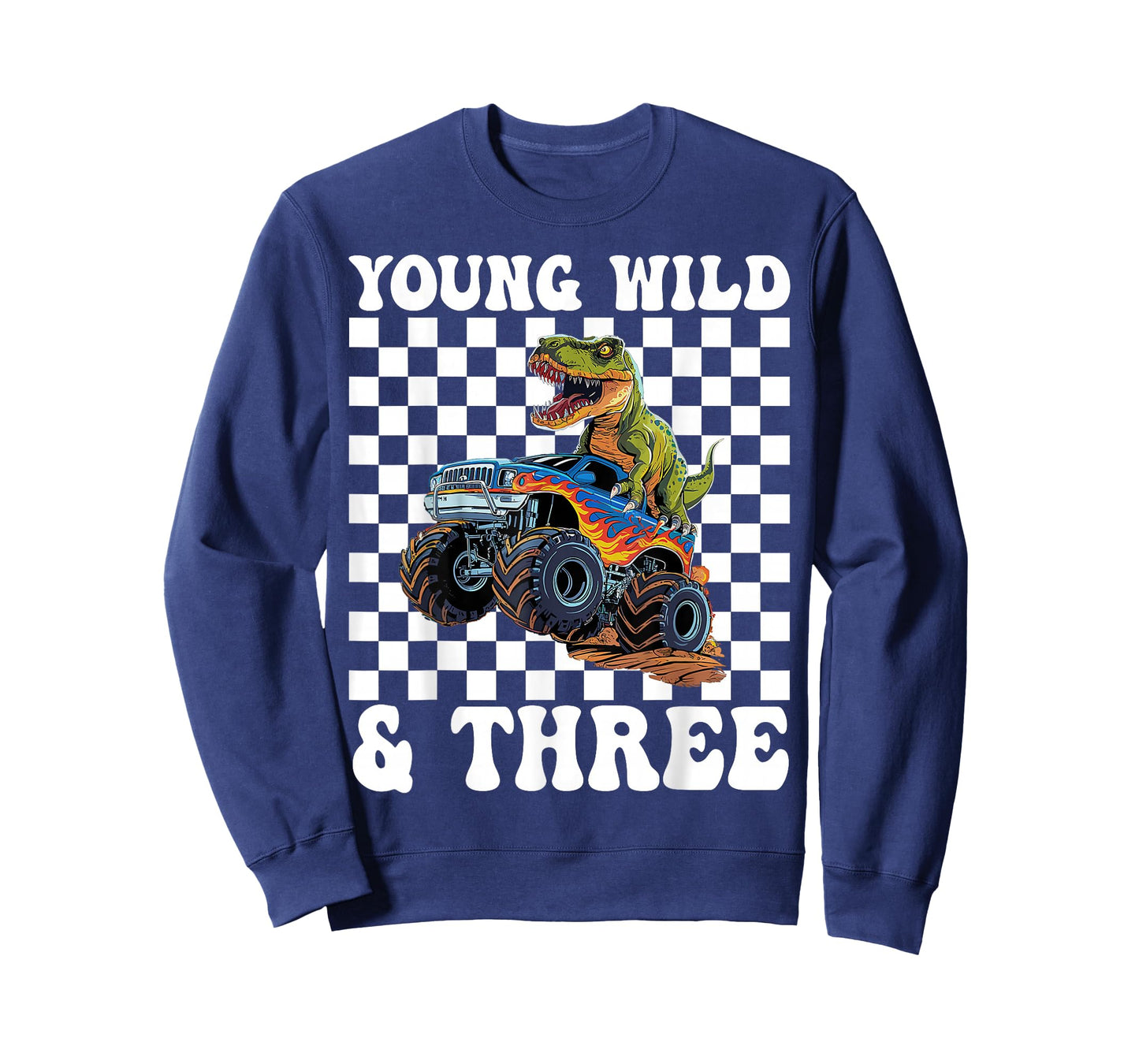 3rd Birthday Boy Young Wild and Three Monster Truck Dinosaur T-Shirt