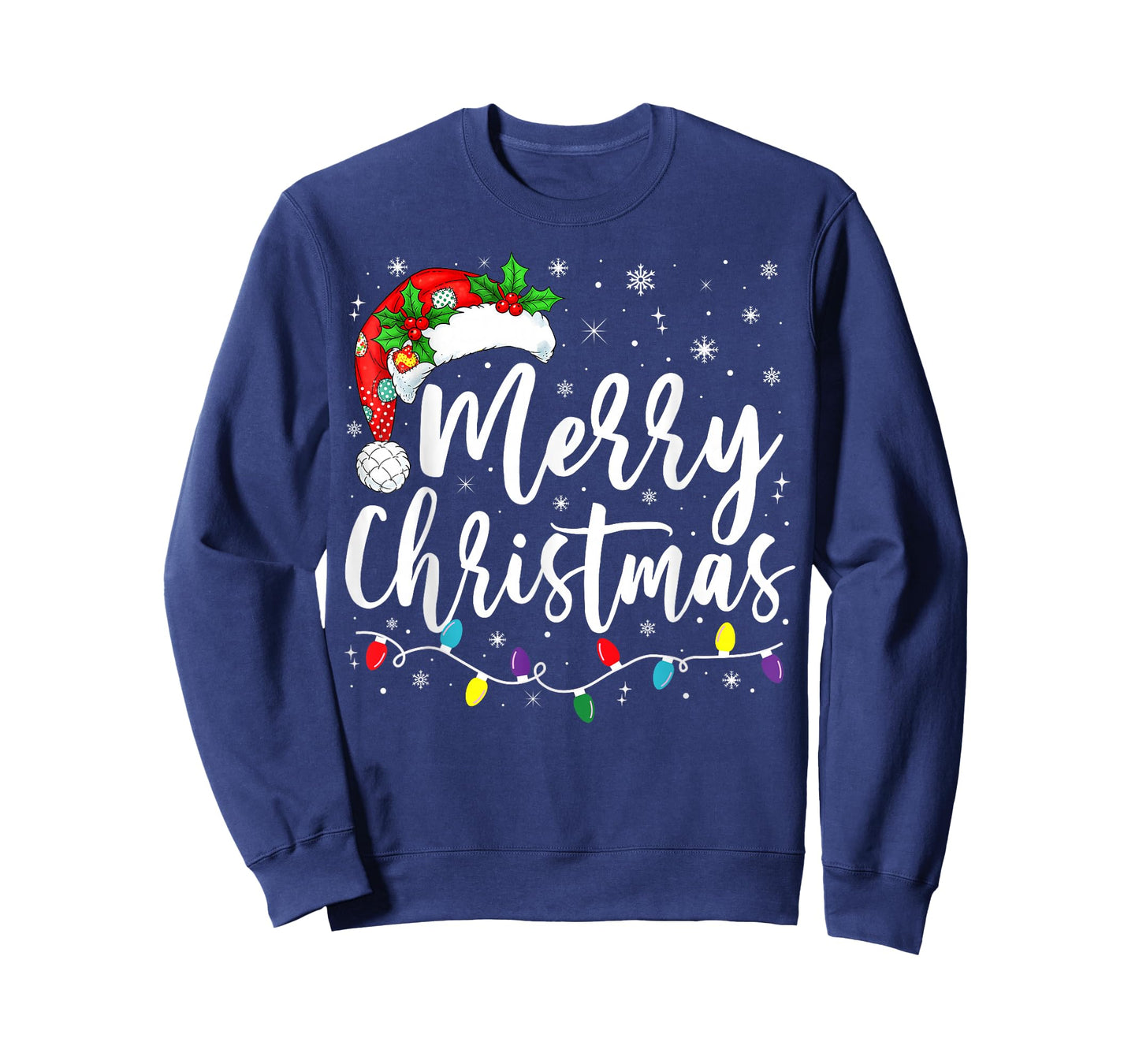 Merry Christmas Lights Santa Hat Xmas Family Matching Pajama T-Shirt