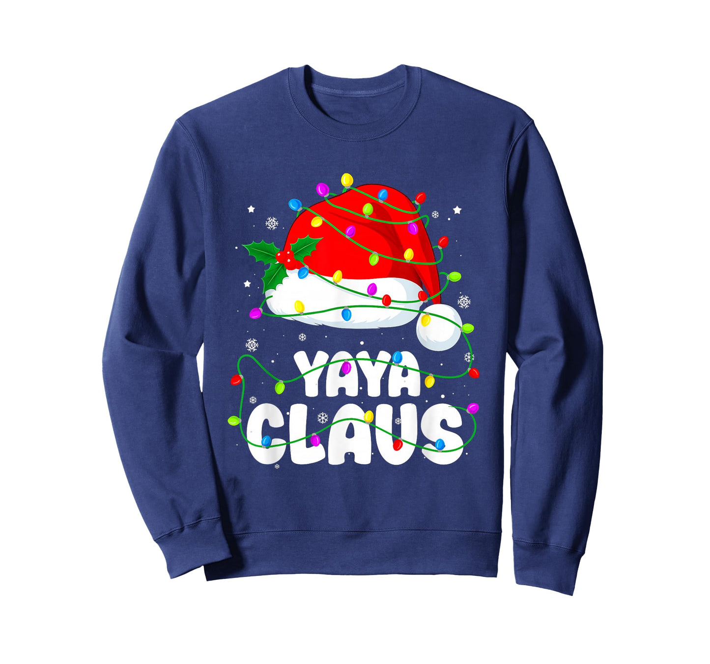 Yaya Claus Funny Christmas Santa Hat Lights Pajama Xmas T-Shirt