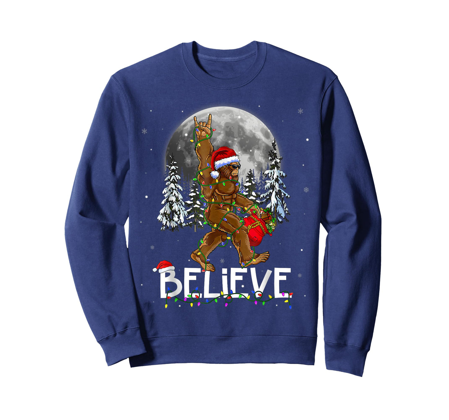 Santa Bigfoot Christmas Lights Funny Sasquatch Believe Xmas T-Shirt
