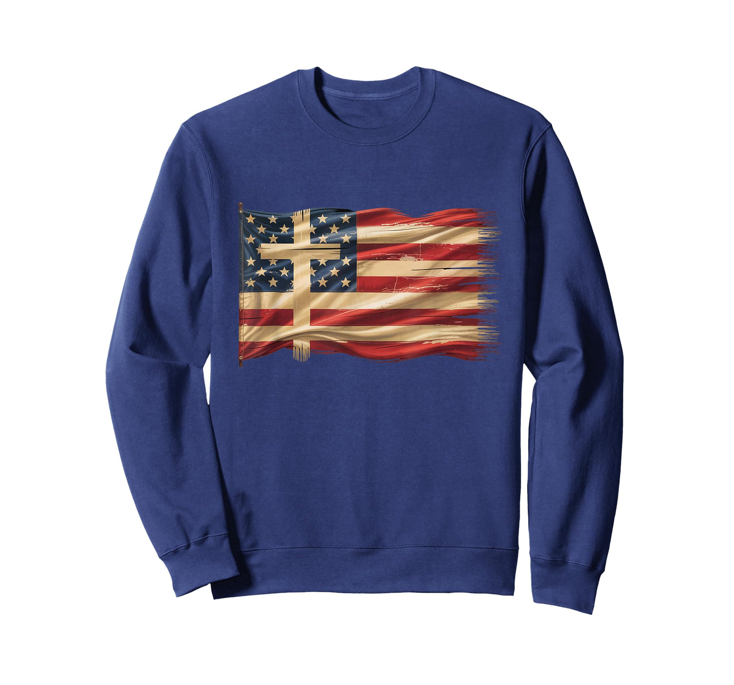 Distressed USA Flag with Christian Cross Faith Art T-Shirt