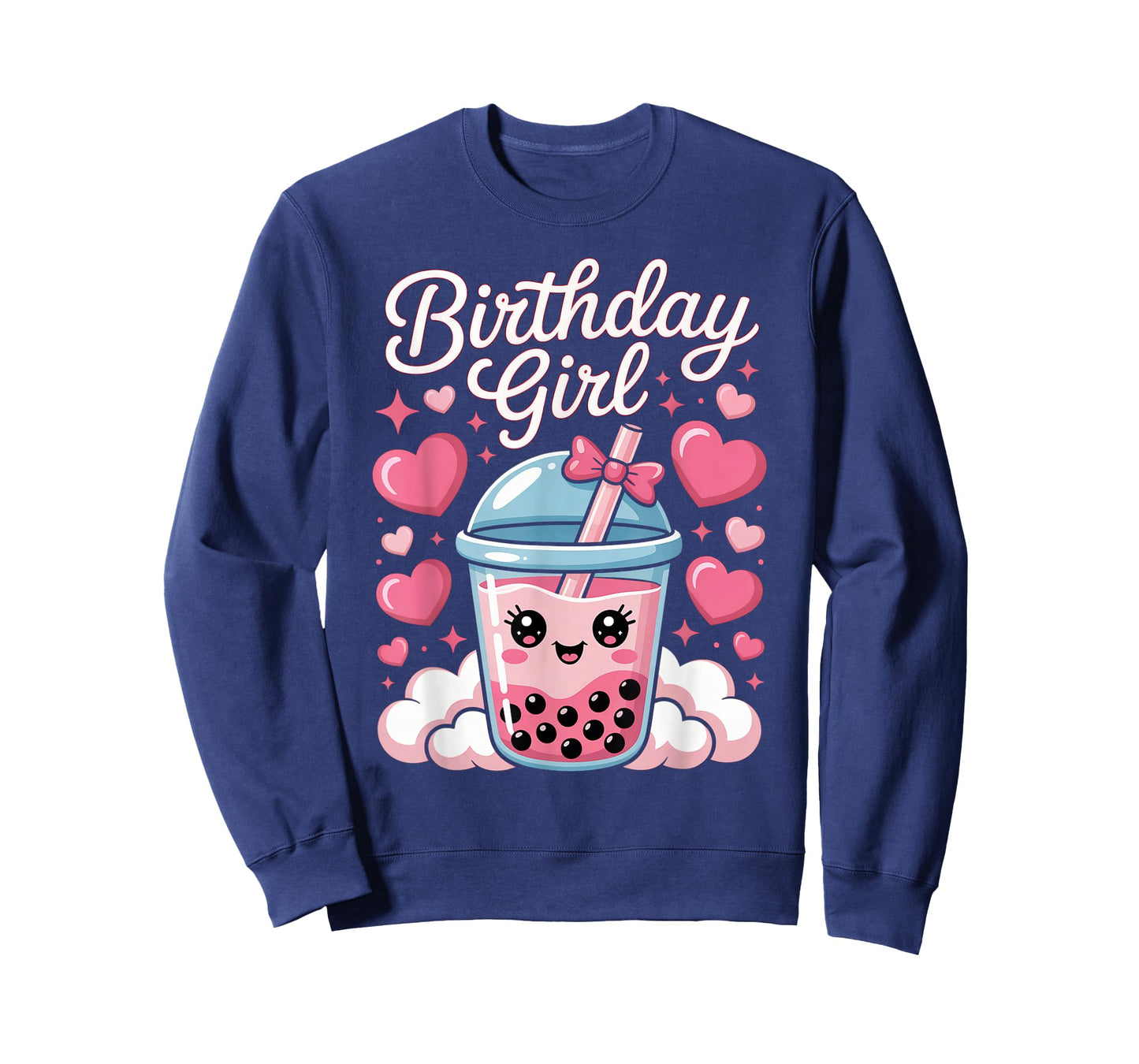 Happy Birthday Girl Cute Pink Bow Bubble Boba Tea Anime T-Shirt