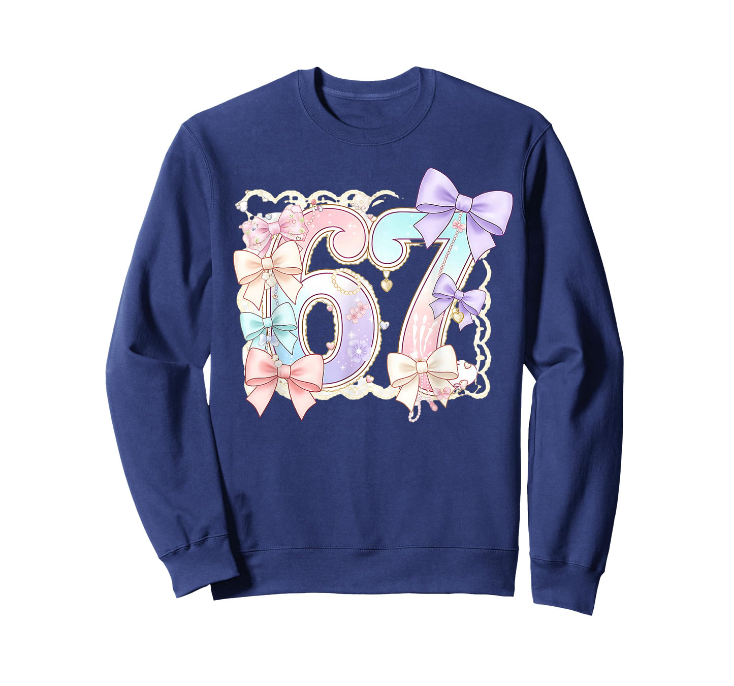 67 Meme Pastel Coquettes Bow Funny Kawaii 6 7 Number Girls T-Shirt