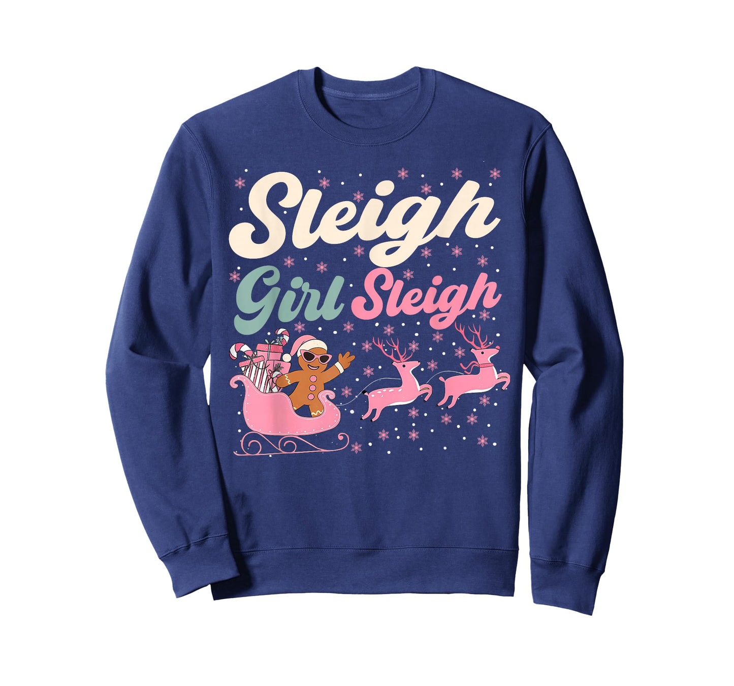 Christmas Gingerbread Pink Sleigh Girl Xmas Girls Kids Women T-Shirt