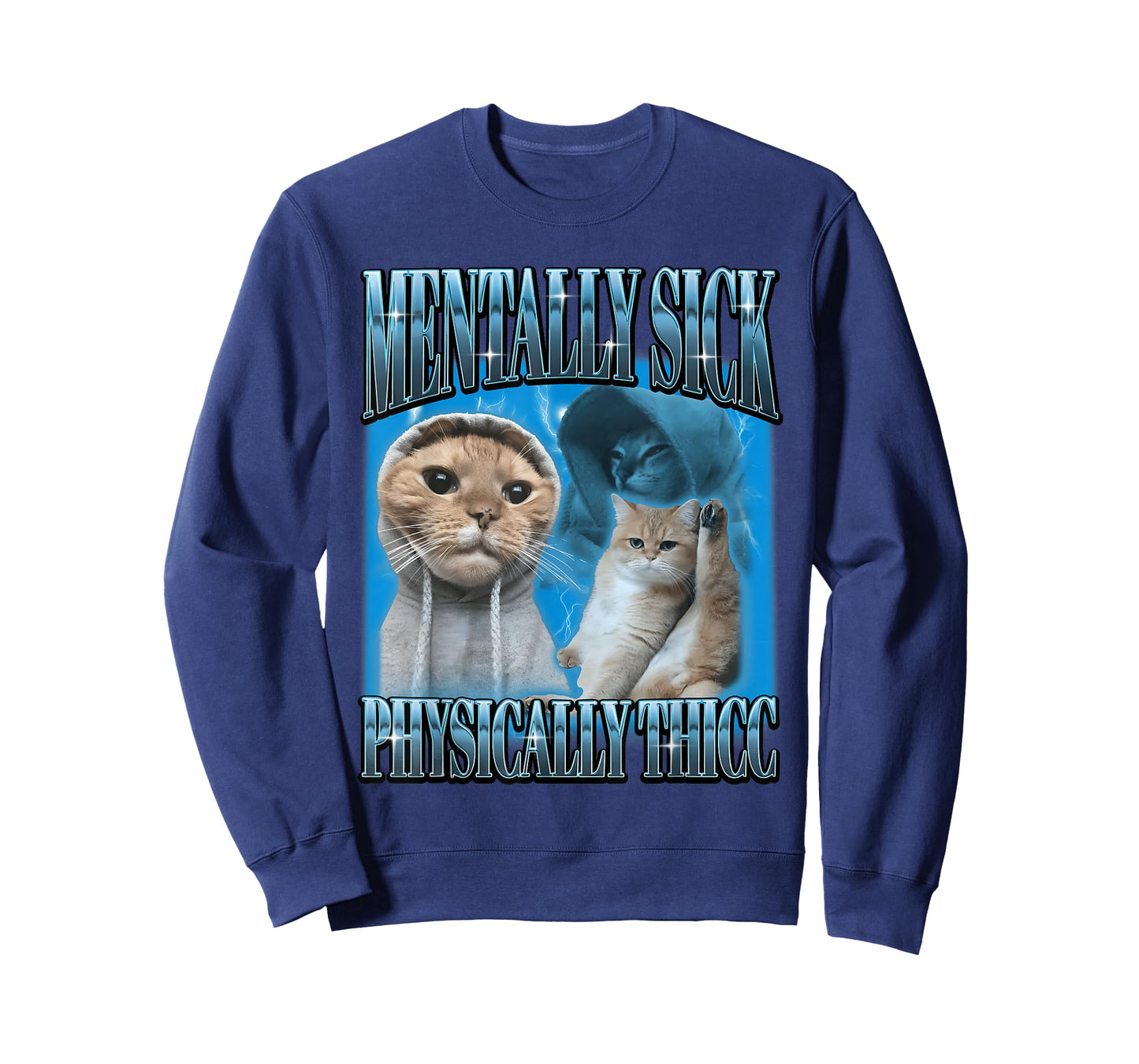 Funny Ironic Retro Cat Mentally Sick Physically Thicc Meme T-Shirt