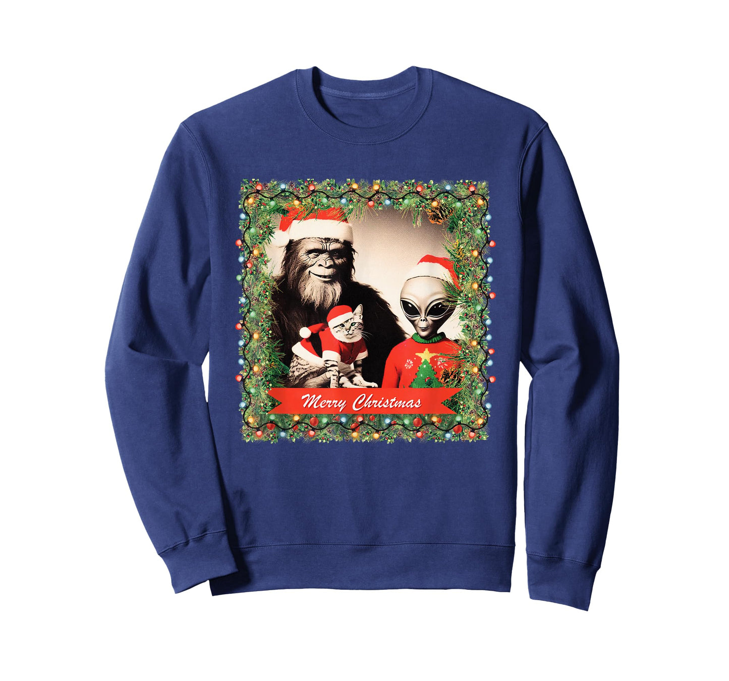 Funny Christmas Cat Bigfoot Alien Christmas Supernatural T-Shirt