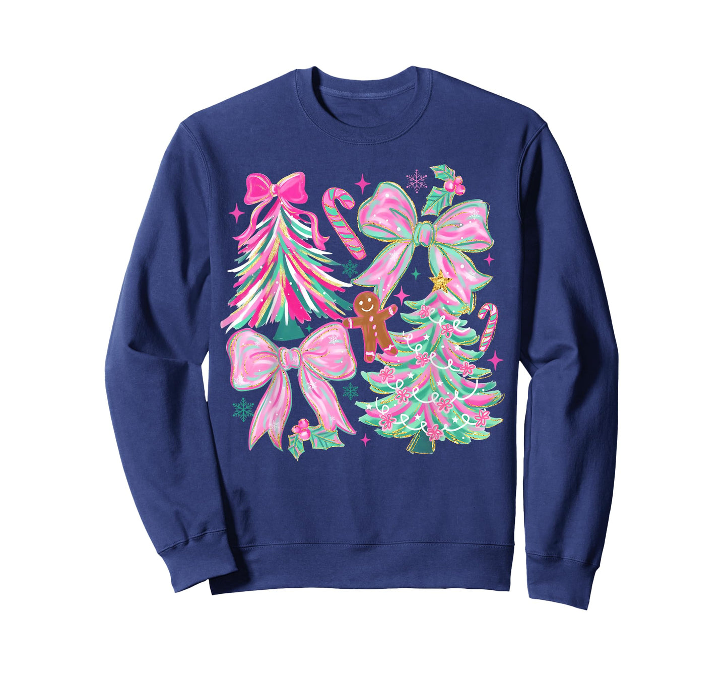 Merry Christmas Xmas Trees Coquette Bow Gingerbread Holiday T-Shirt