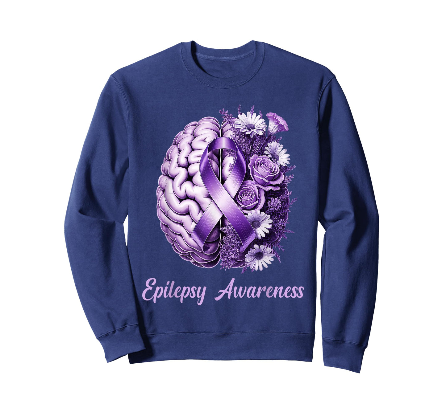 Epilepsy Awarenss Floral Brain Purple Ribbon Support T-Shirt