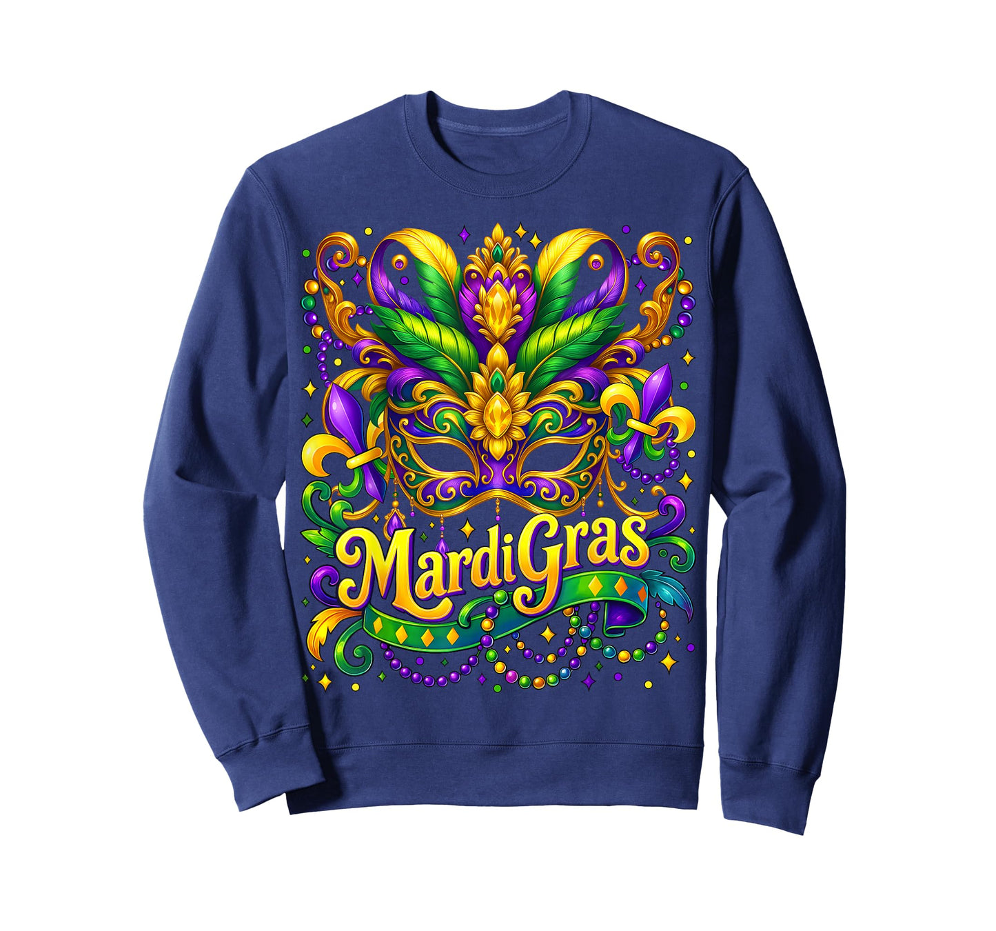 Happy Mardi Gras Mask Fleur De Lis Beads Carnival Party T-Shirt