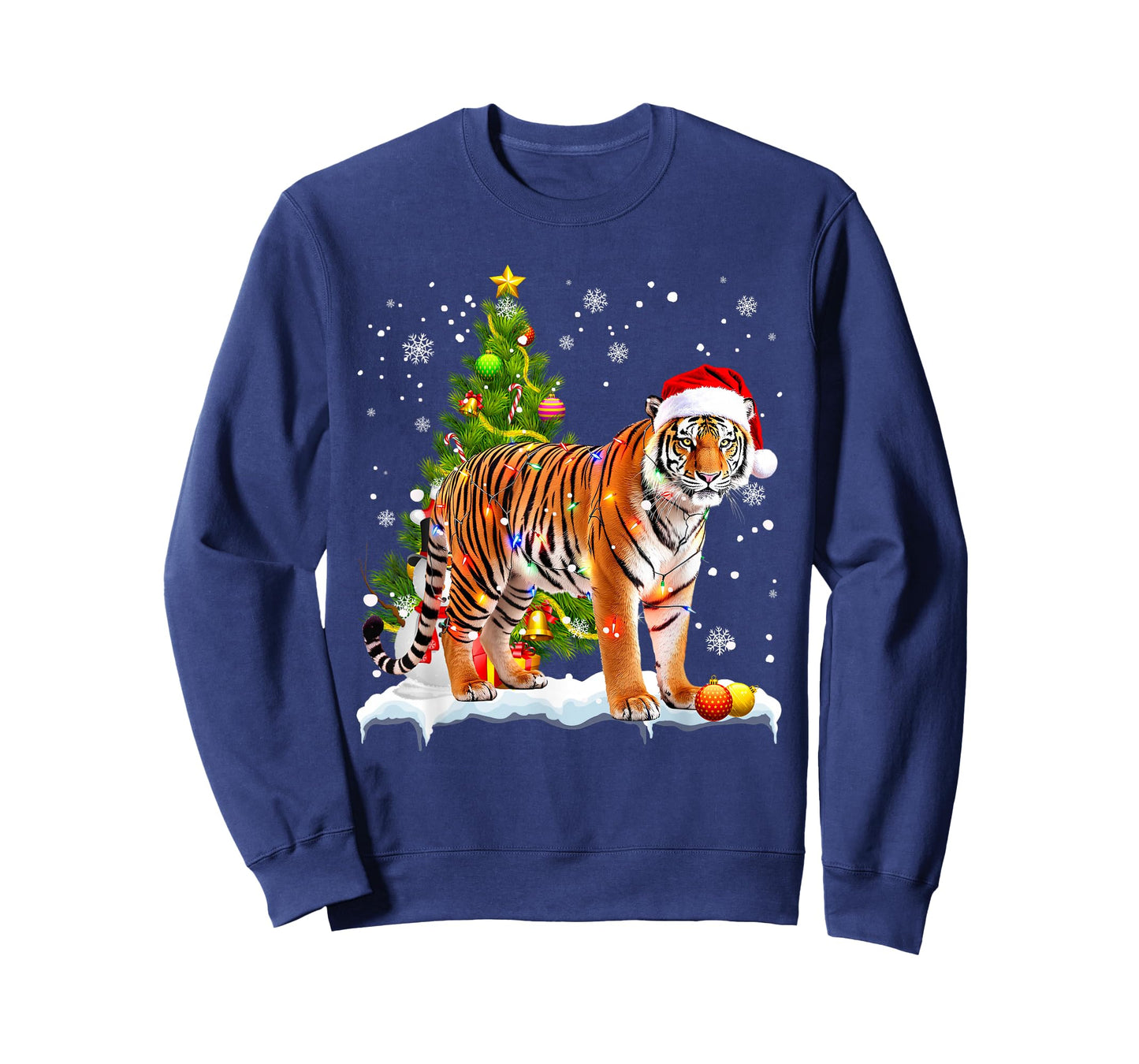 Cute Tiger Christmas Light Funny Tiger Lover Xmas T-Shirt
