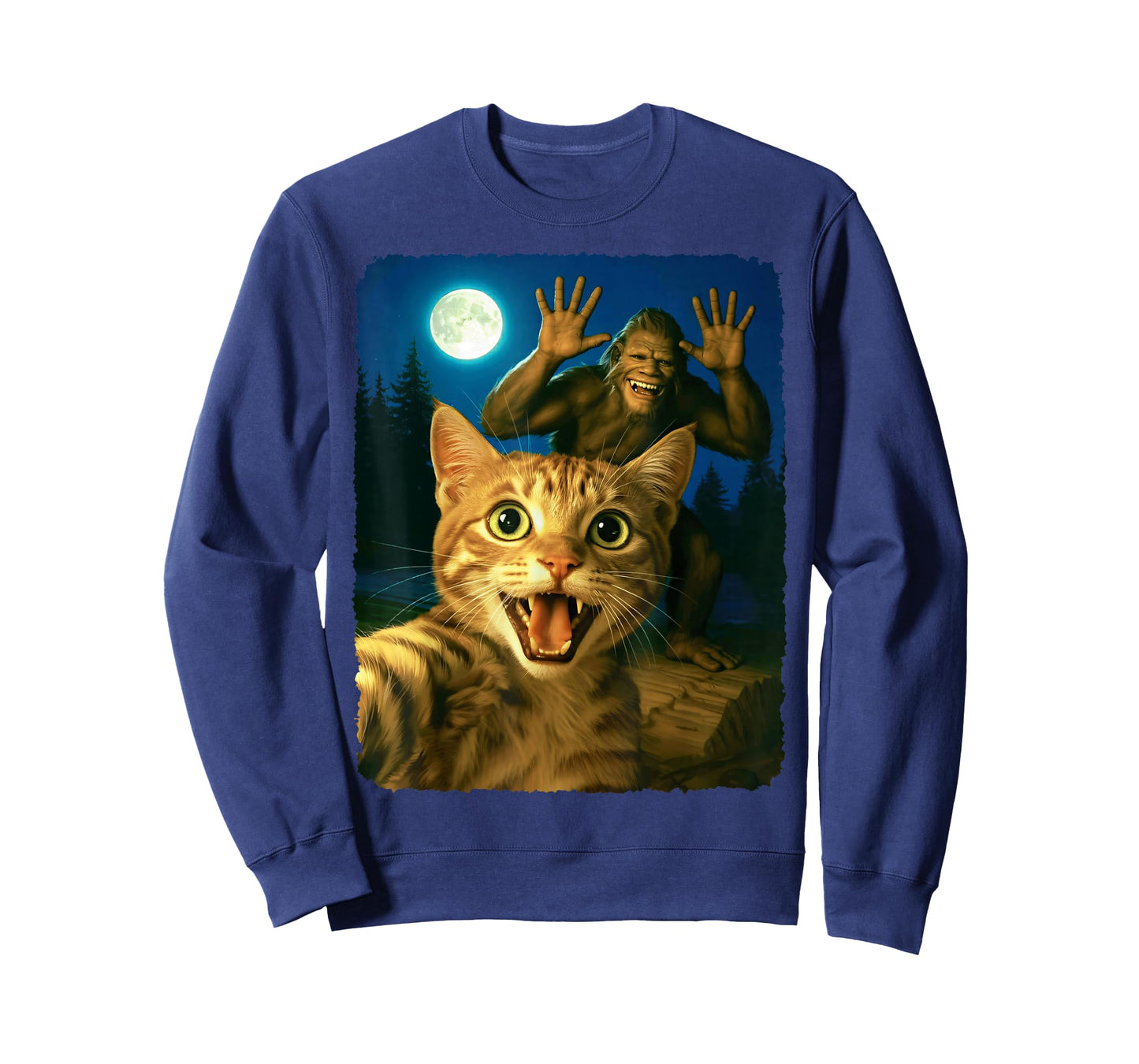 Scared Cat Selfie with Bigfoot Funny Sasquatch Cat Meme Cute T-Shirt