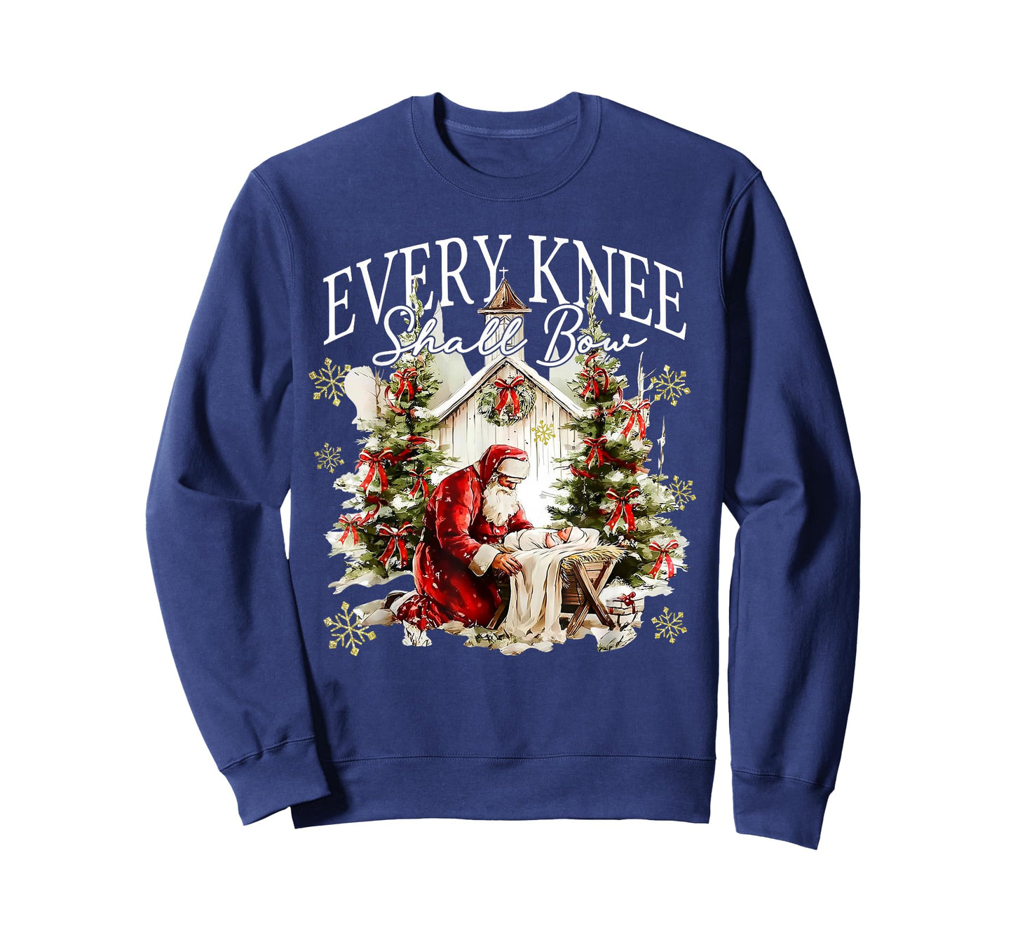 Every Knee Shall Bow Jesus Birth Christian Santa Christmas T-Shirt
