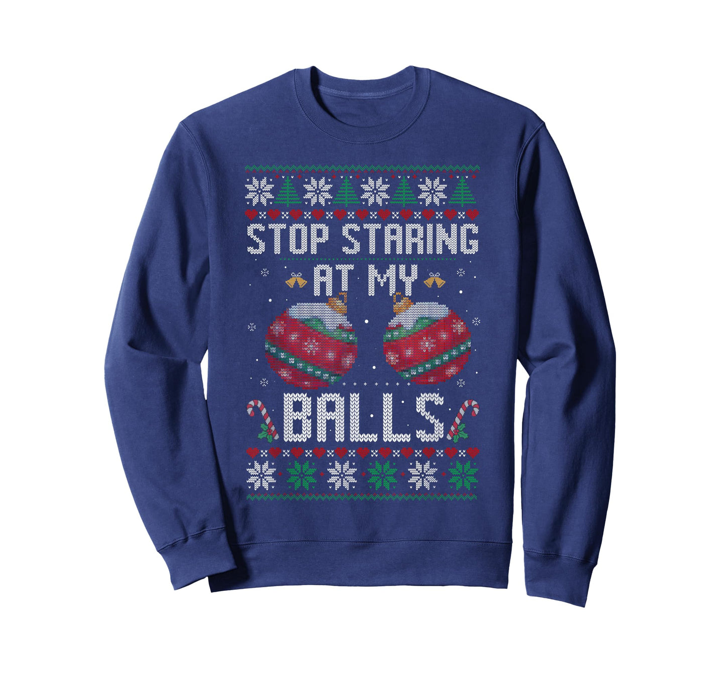 Funny Stop Staring at My Balls Ornament Ugly Christmas T-Shirt