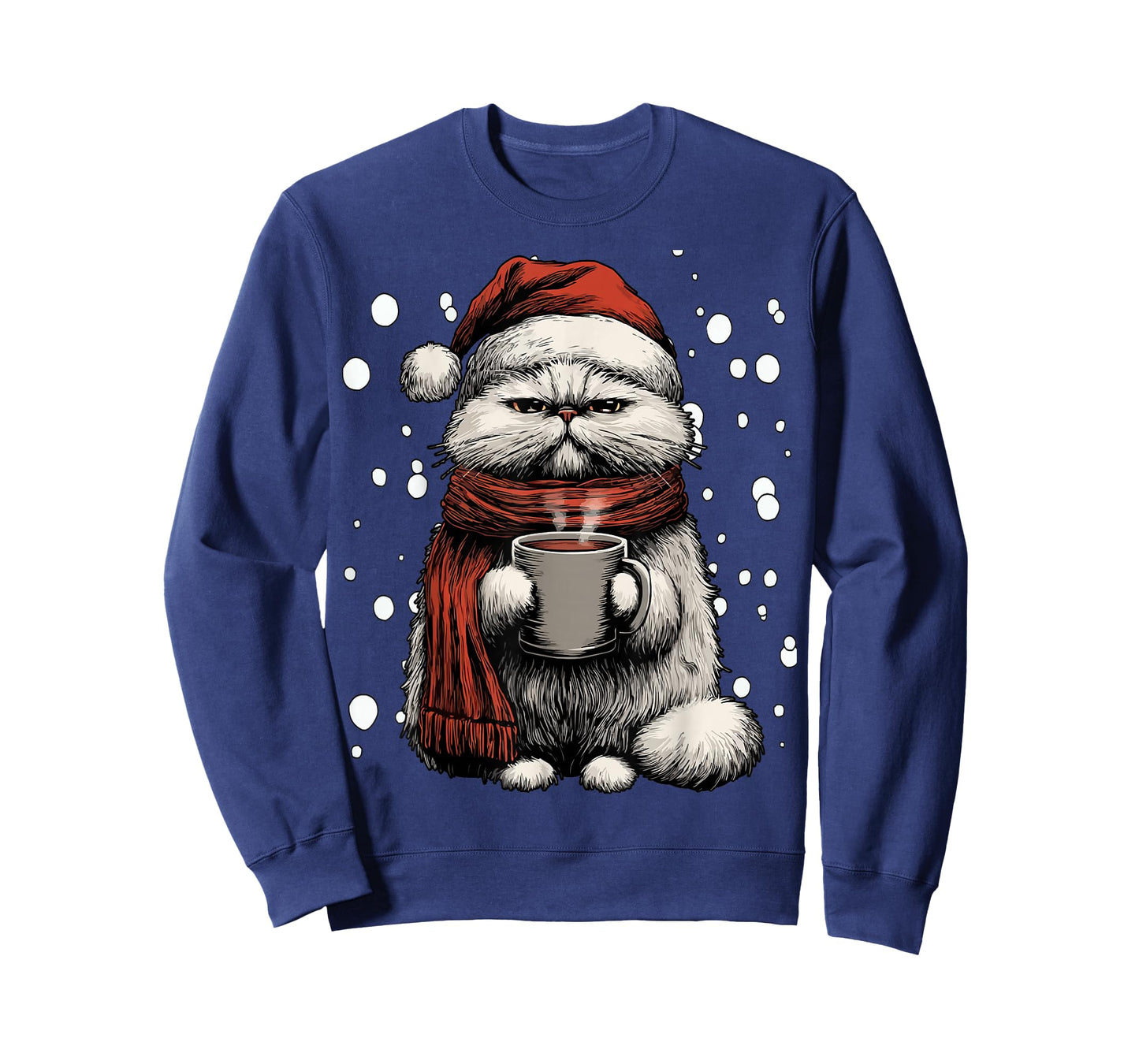 Christmas Persian Cat Santa Hat Coffee Lover Funny Winter T-Shirt