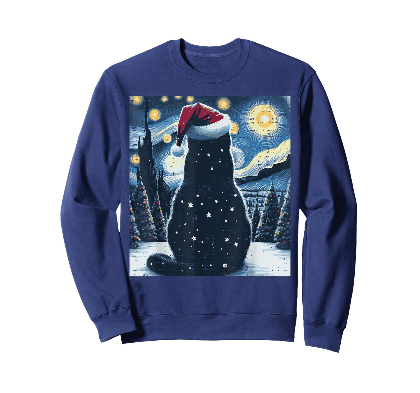 Christmas Black Cat Starry Night Xmas Van Gogh Men Women Kid T-Shirt