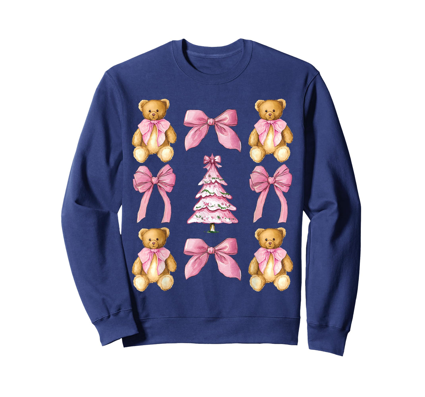 Cute Preppy Christmas Tree Teddy Bear Pink Bow Girly Xmas T-Shirt