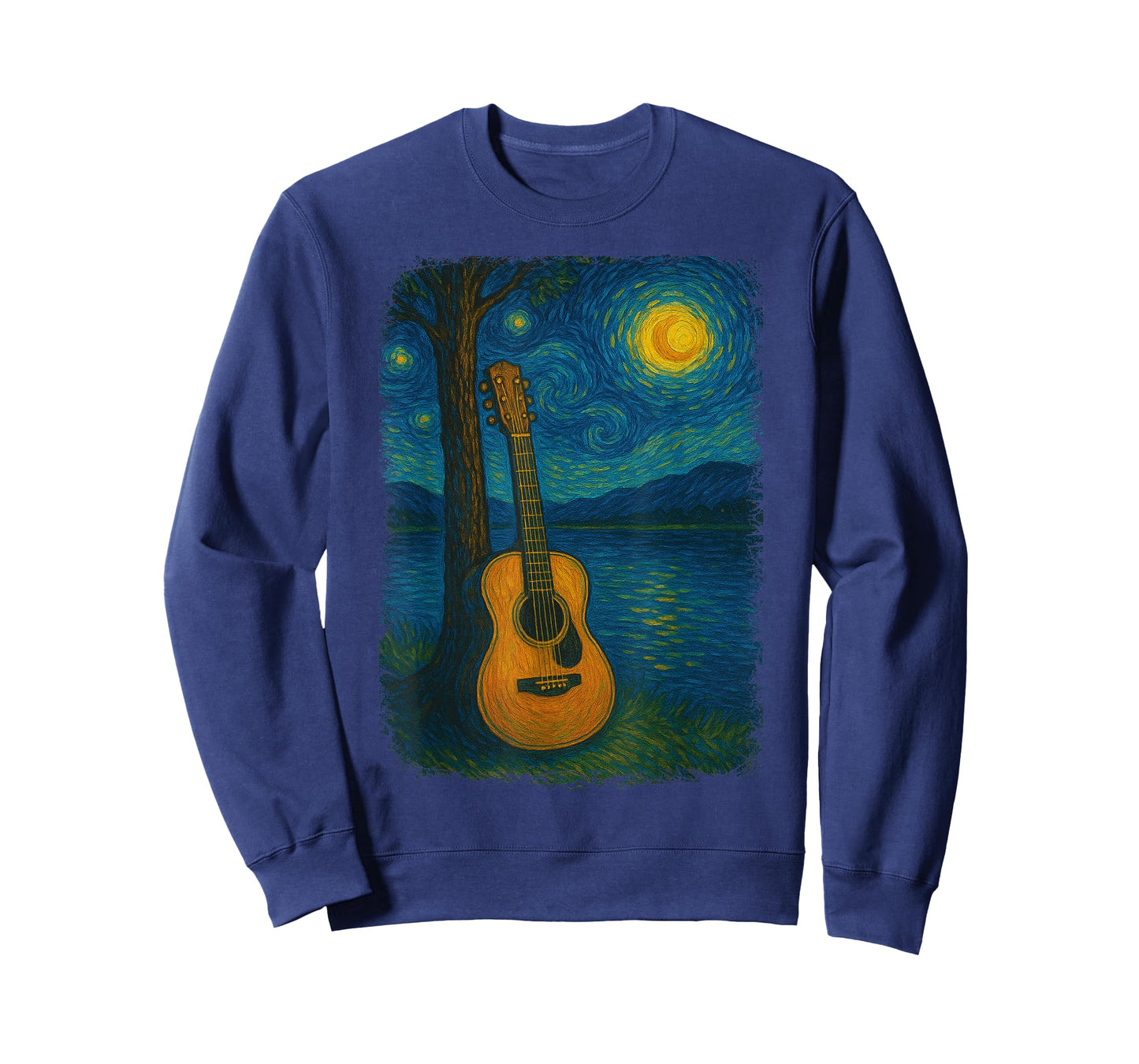 Acoustic Guitar Lake Starry Night Van Gogh Music Guitarist T-Shirt