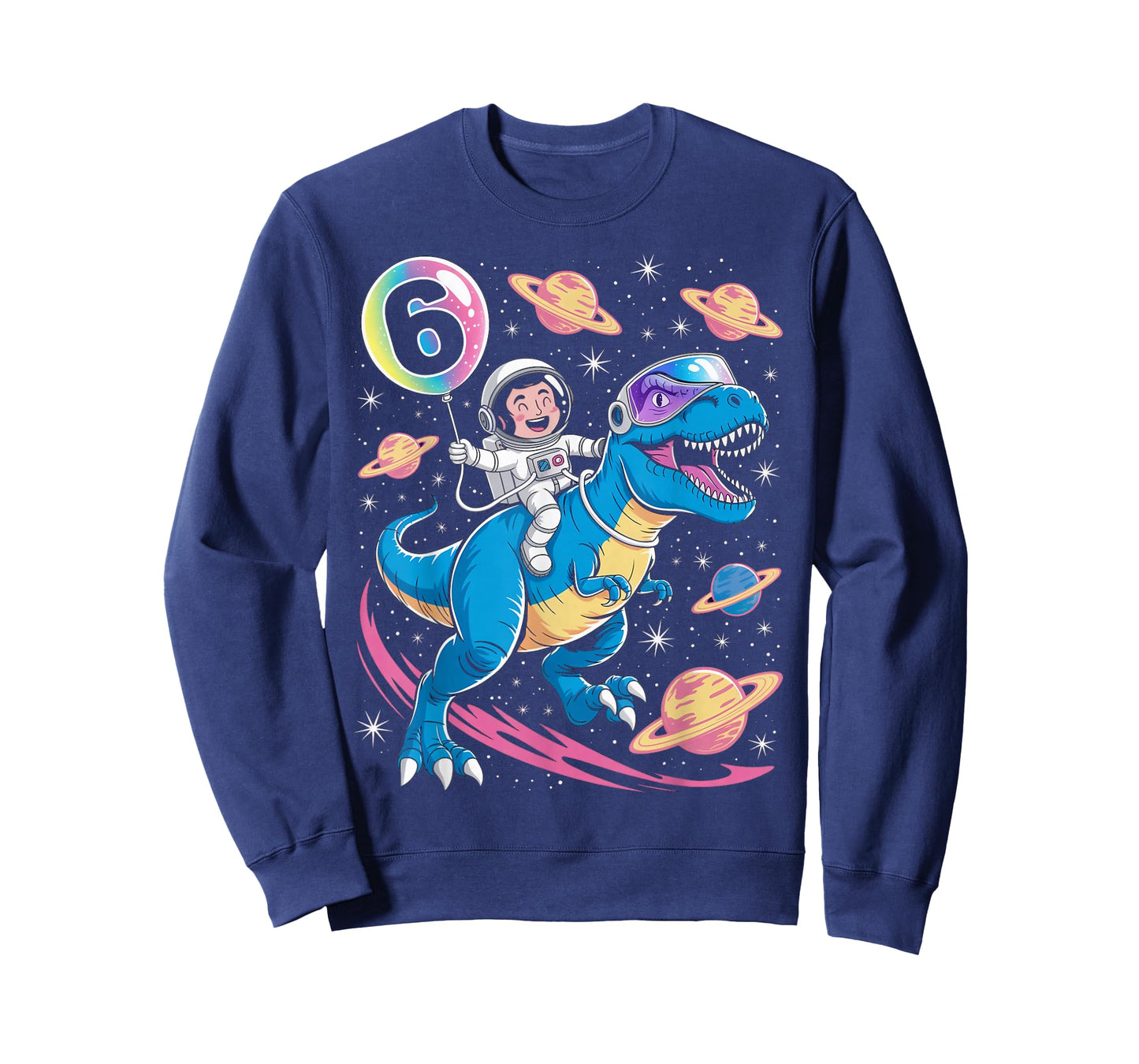 Astronaut Trex Dinosaur 6 Years Old Space Kids 6th Birthday T-Shirt